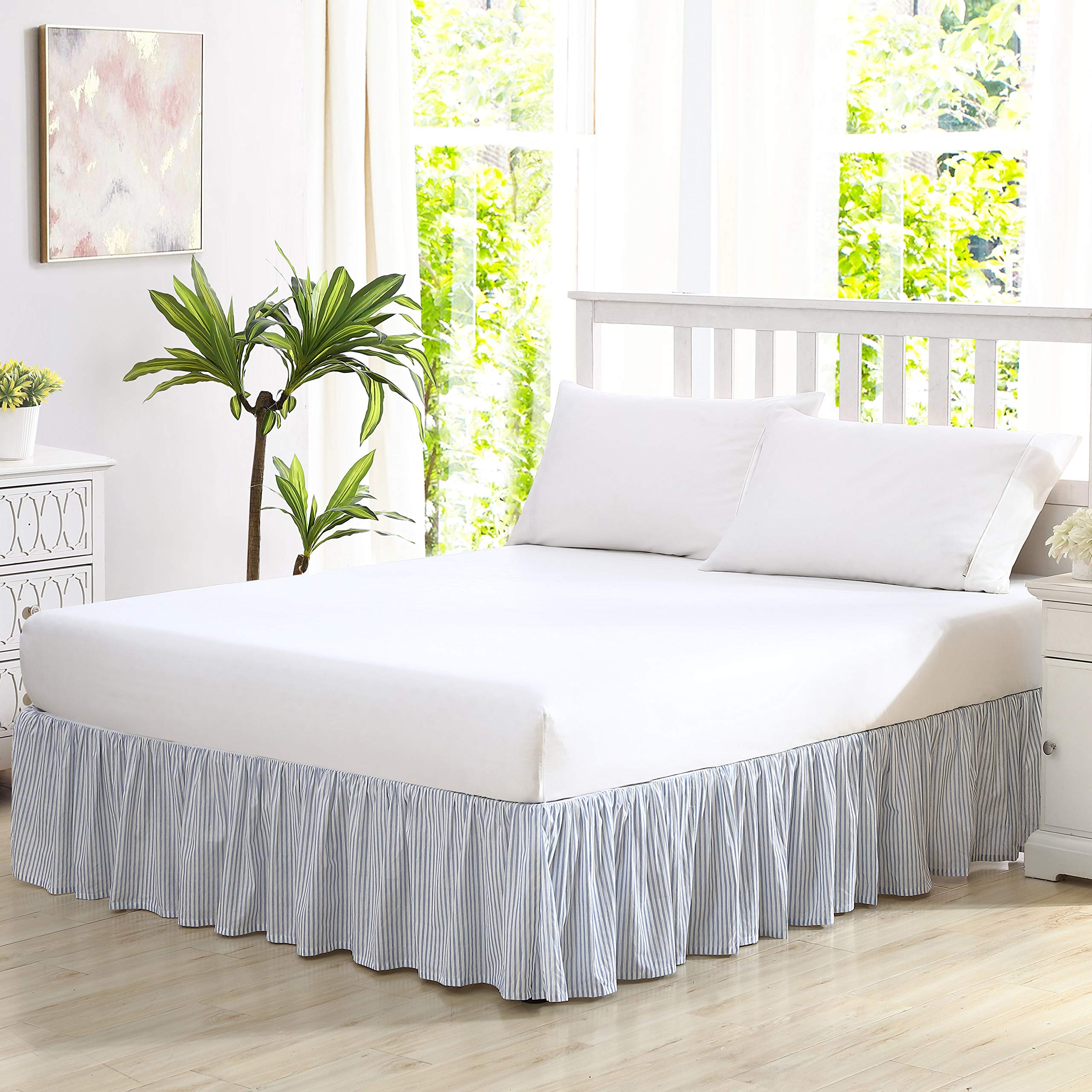 Laura Ashley Home - Cotton Ruffled Bedskirt, Lightweight Home Decor With Classic Style (Blue, Queen)